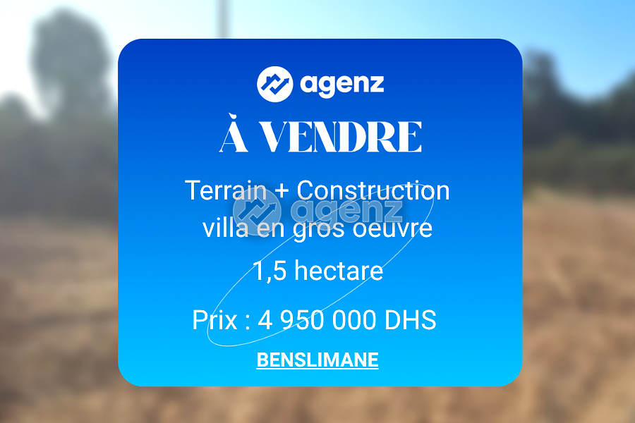 Terrain de 1,5 hectare à Benslimane