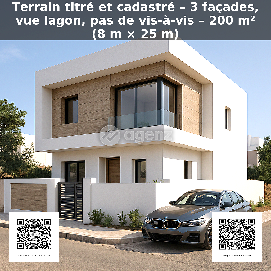 RARE: Terrain Villa Titré: 200m2, 3 facades, Vue sur lagon, aucun vis-a-vis