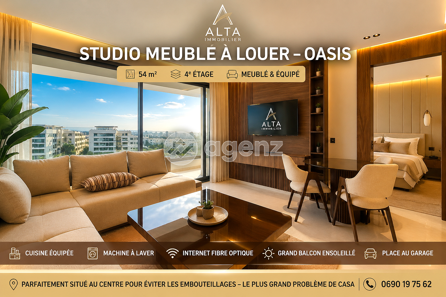 ✨ Studio Haut Standing Meublé à Oasis – Vue Panoramique & Emplacement Premium !🔥