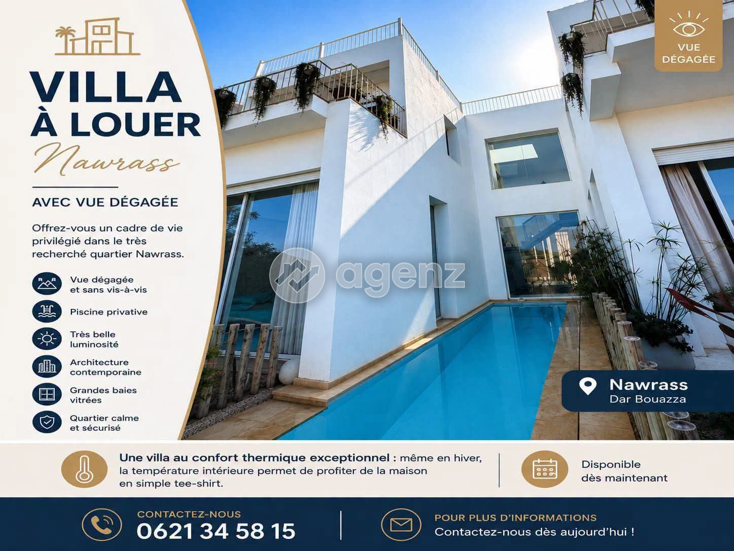 Luxueux Villa atypique de 4 chambres à louer à Dar Bouazza