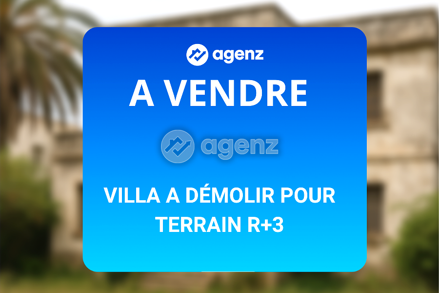 Villa de 762 m2 en B3s à démolir
Façade 22,5 dans une ruelle accessible vers Rte de l’oasis.